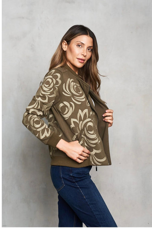 Chamarra tipo suede bordada