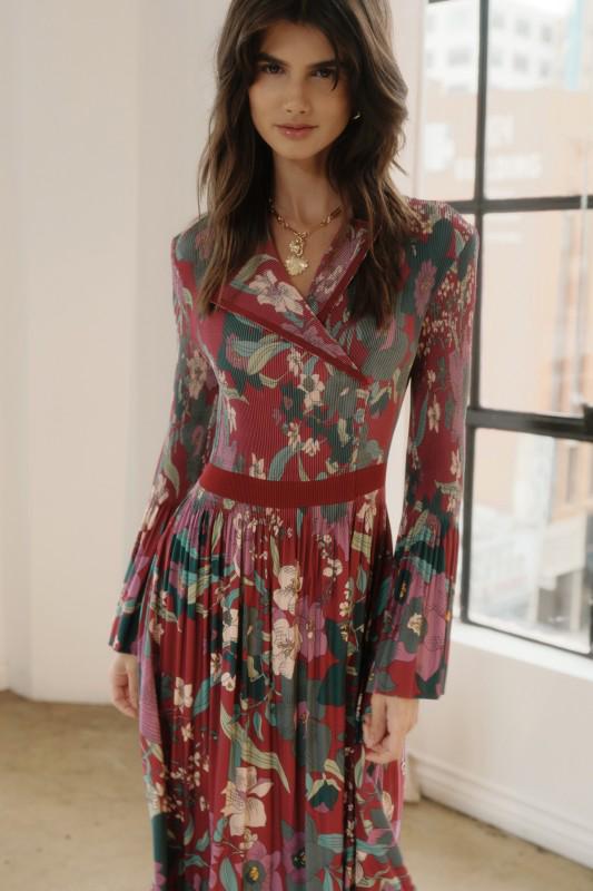 Vestido flores drapeado con solapa