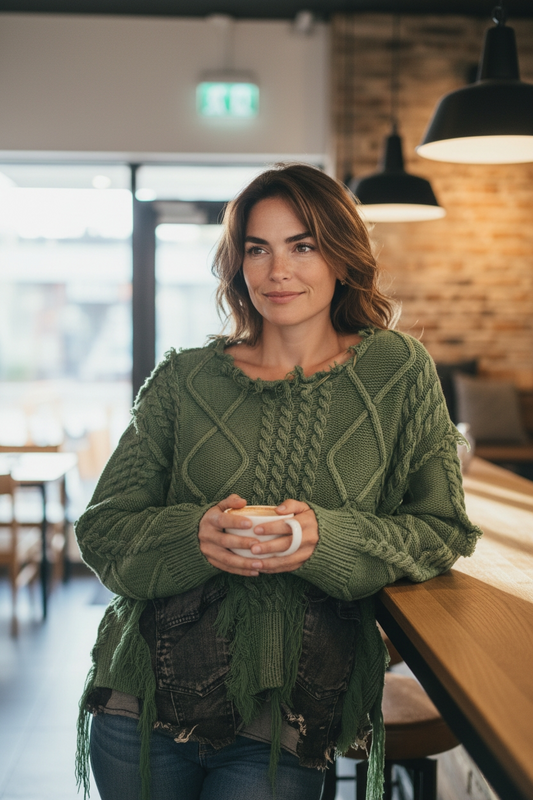 Suéter deslavado en combinación con mezclilla