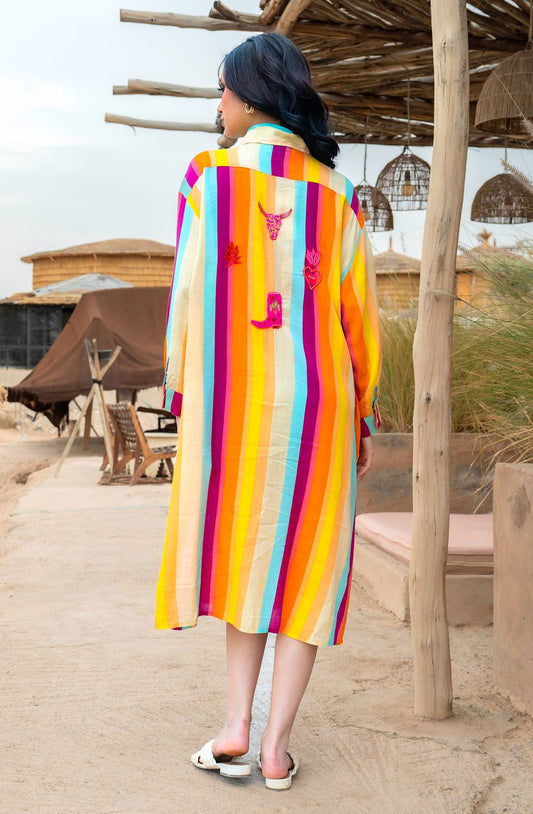 Vestido franjas con bordados