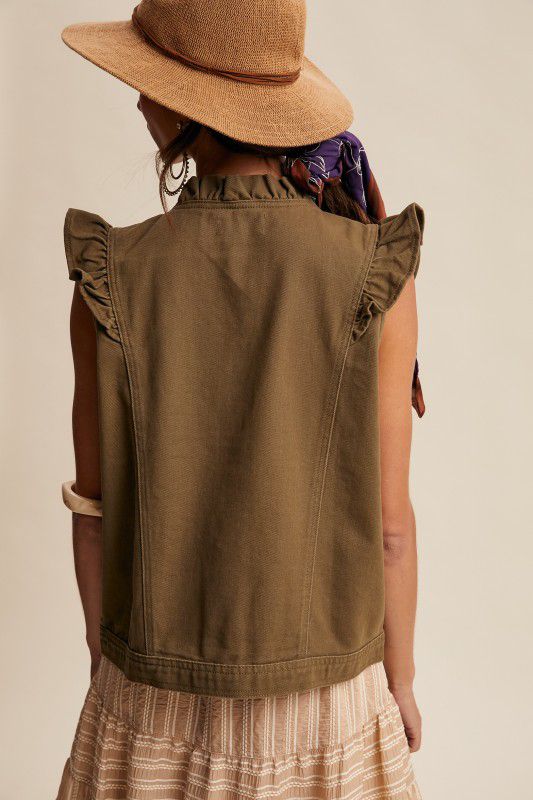 Chaleco de gabardina con escarolas