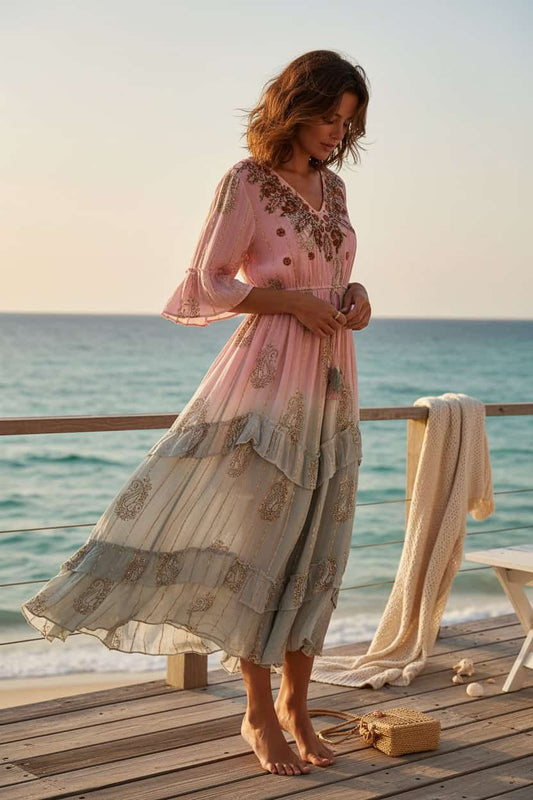 Vestido bordado degradado con foil