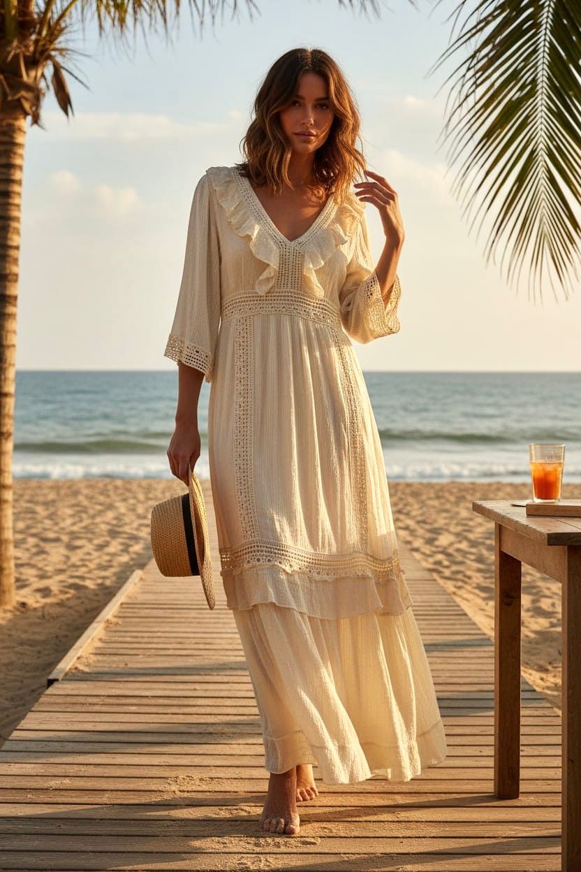 Vestido boho con escarola y crochet