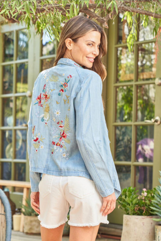 Chamarra ligera asimétrica bordada