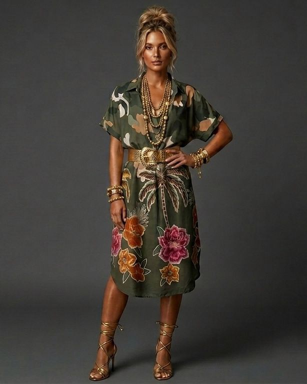 Vestido lino palmeras