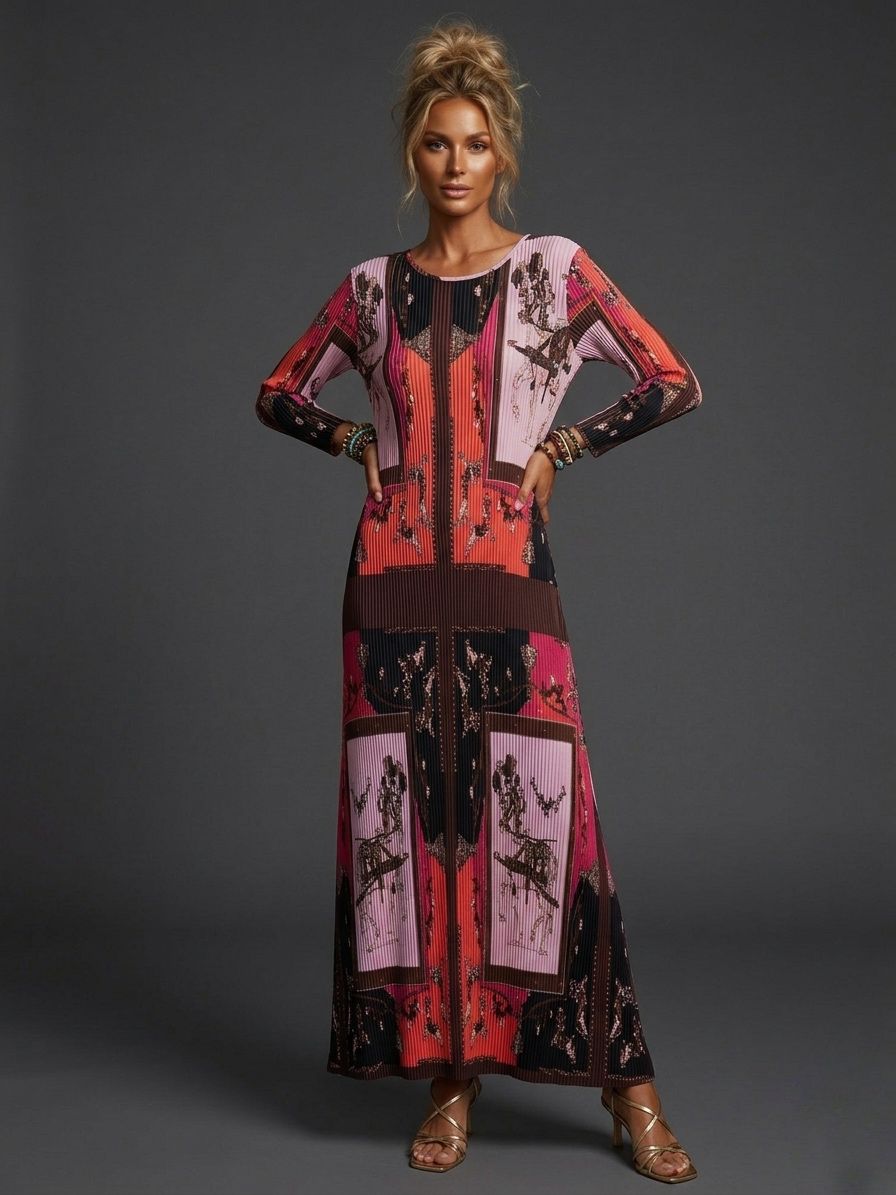 Vestido plisado estampado