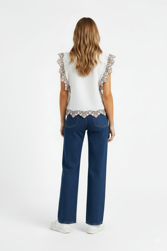 Blusa bordada contraste