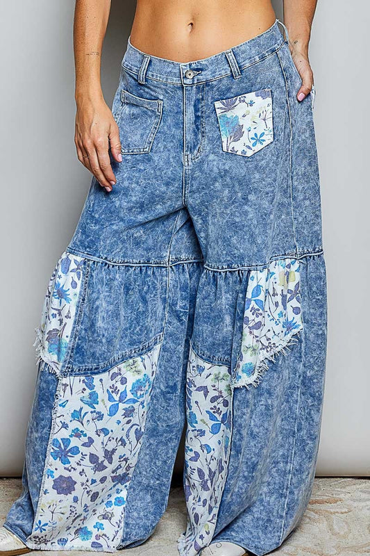 Pantalón cortes tela flores