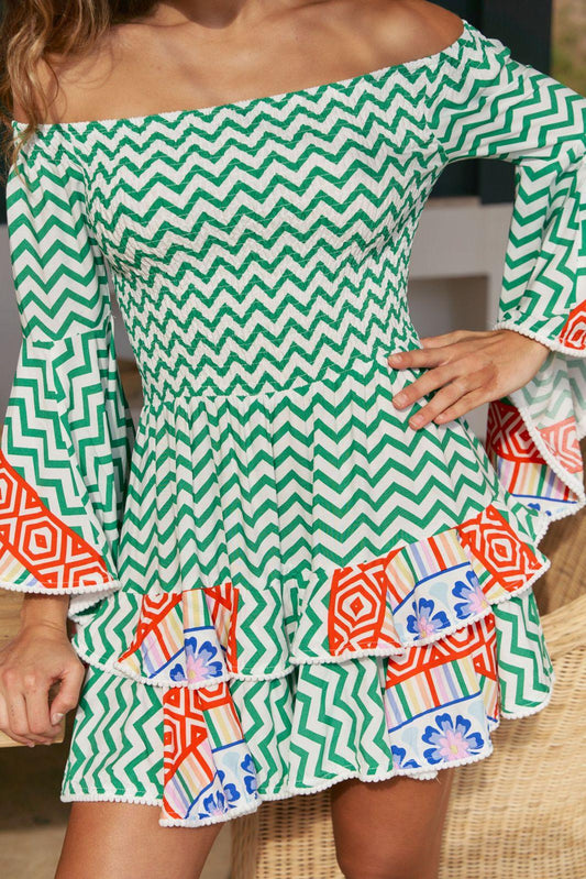 Vestido zig zag con enresortado