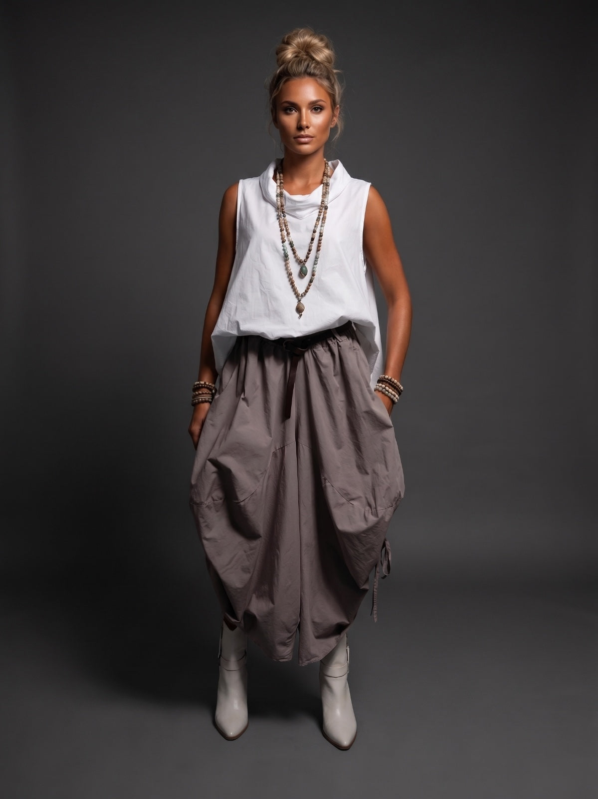 Blusa cuello y bolsas
