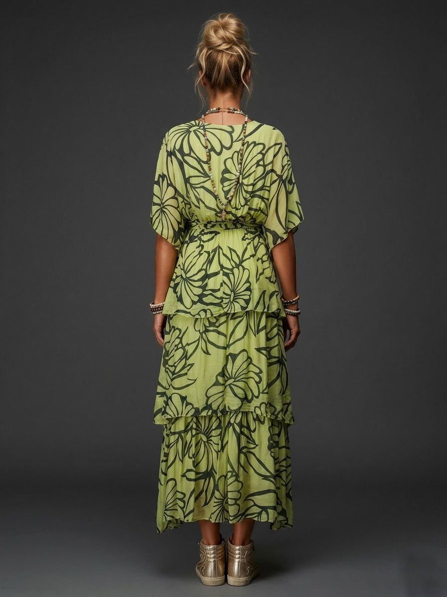 Vestido de seda estampado cinto