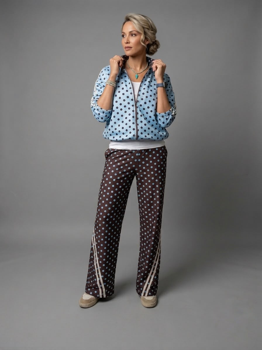 Set viajero de chamarra y pantalón de lunares