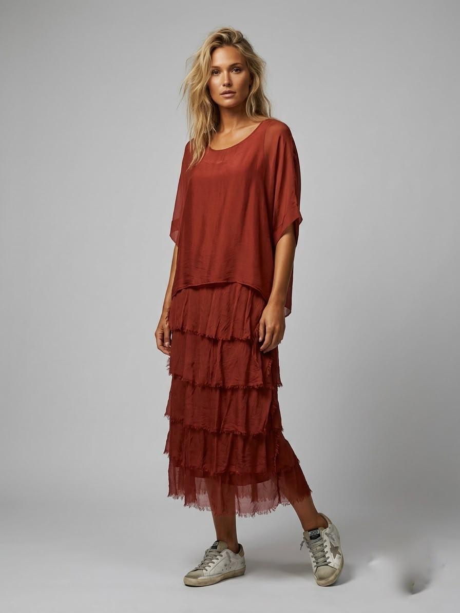 Vestido seda gajos