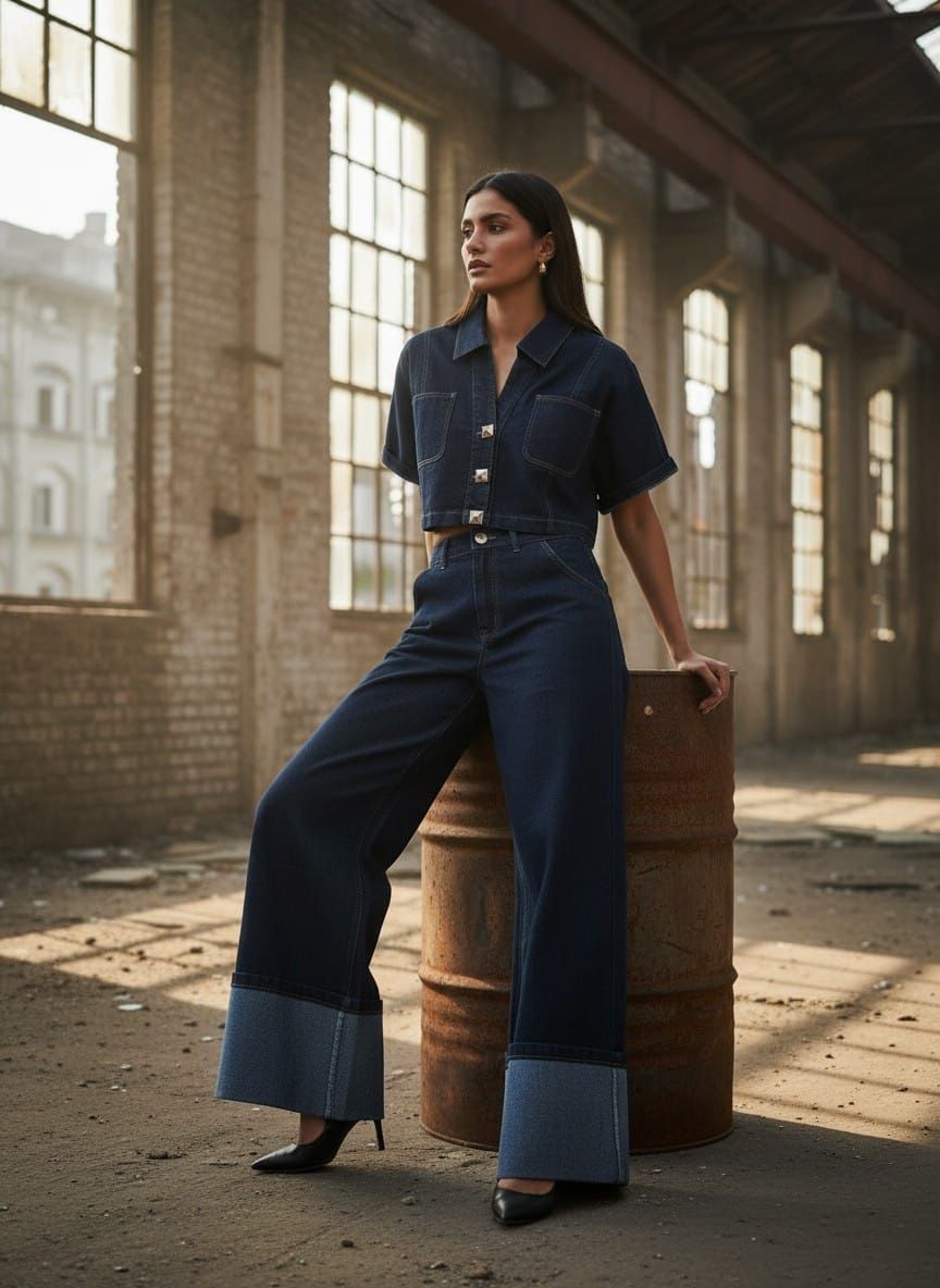 Set de mezclilla stretch con botones dorados