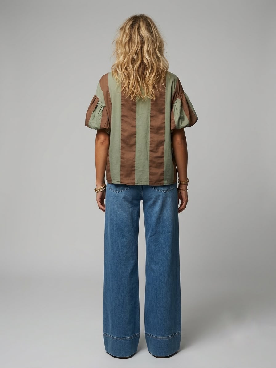 Blusa rayas manga bombacha