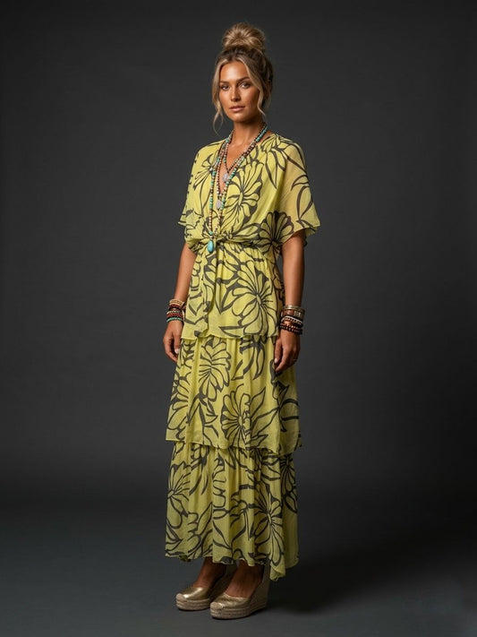 Vestido de seda estampado cinto