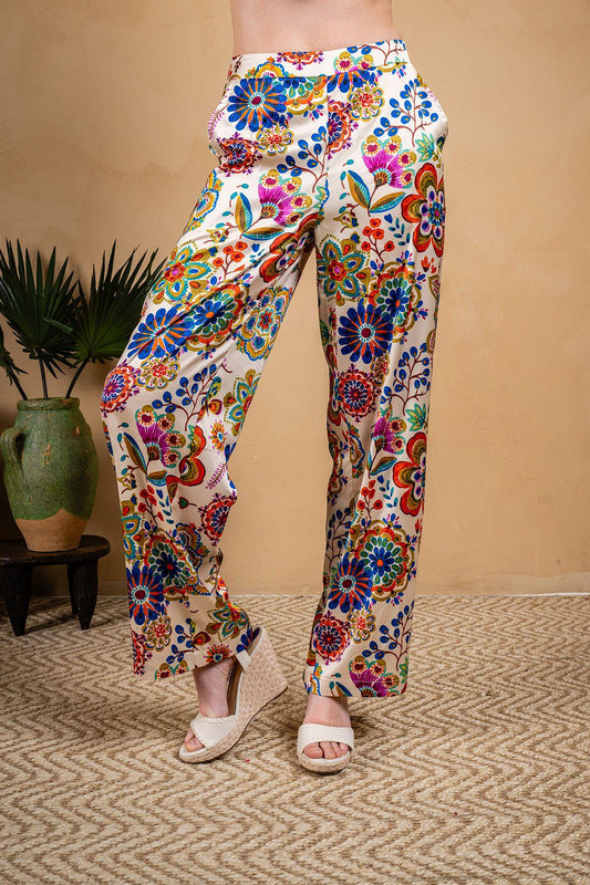 Pantalón flores satinado