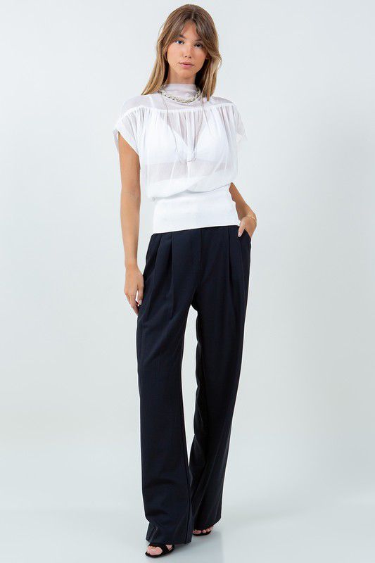 Blusa plisada con pretina tejida