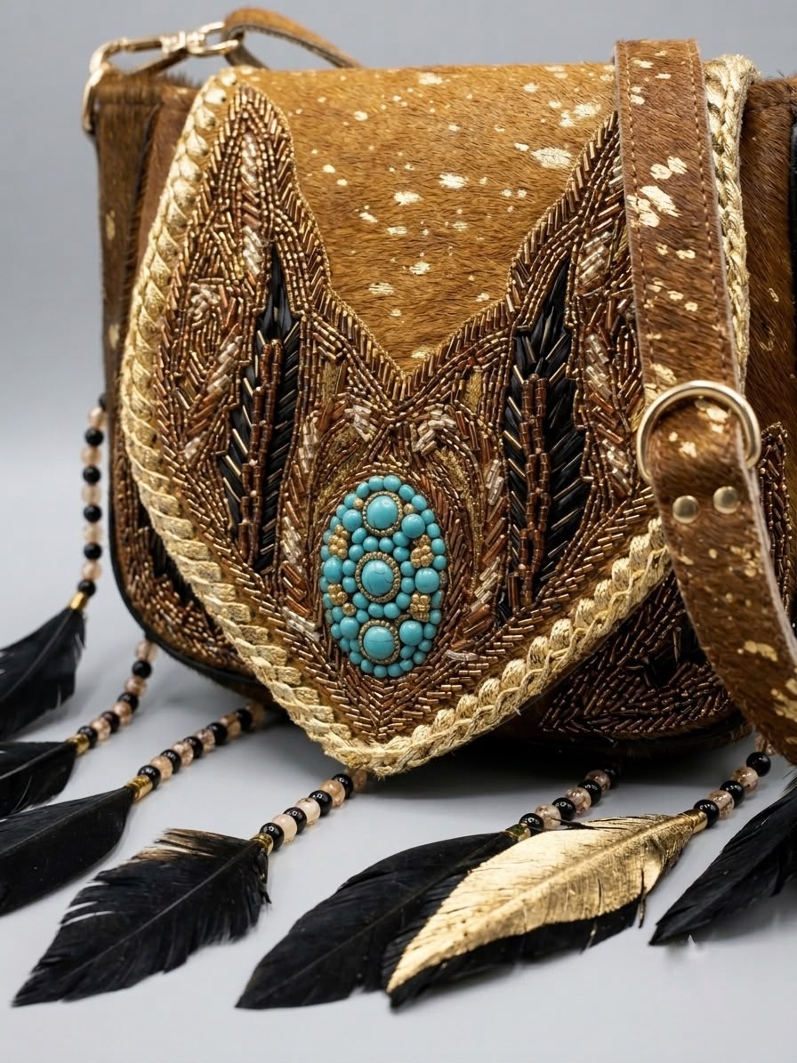 Bolsa piel plumas