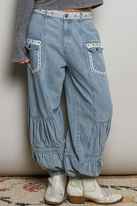 Jeans mini rayas cortes