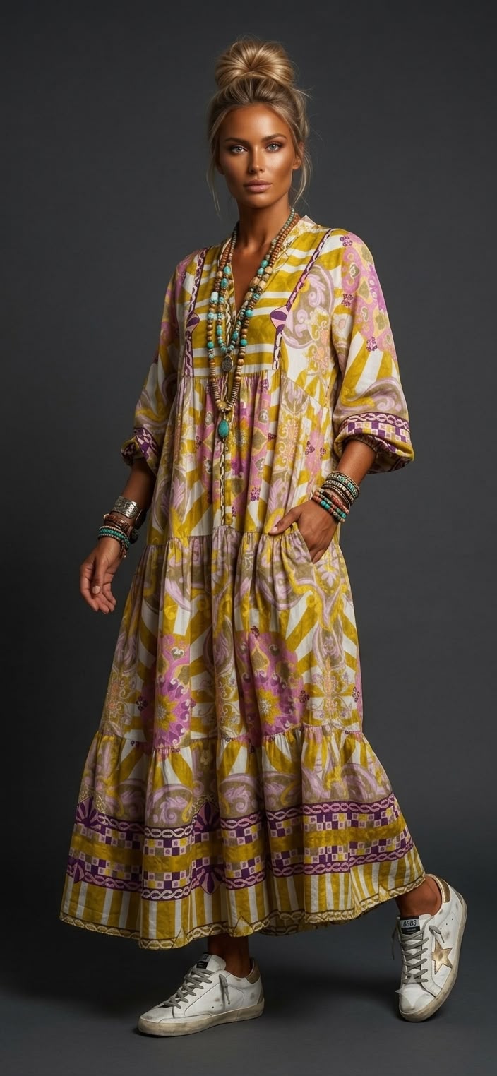 Vestido estampado flores y grecas