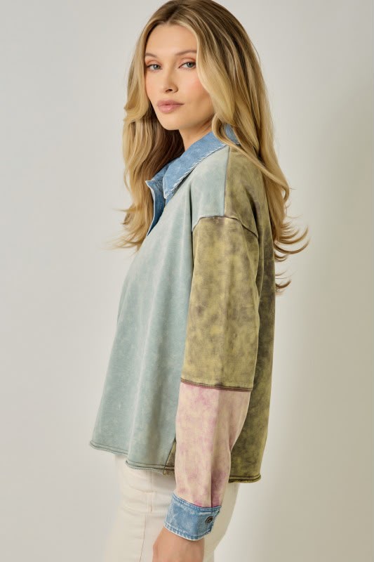 Blusa combinada mezclilla