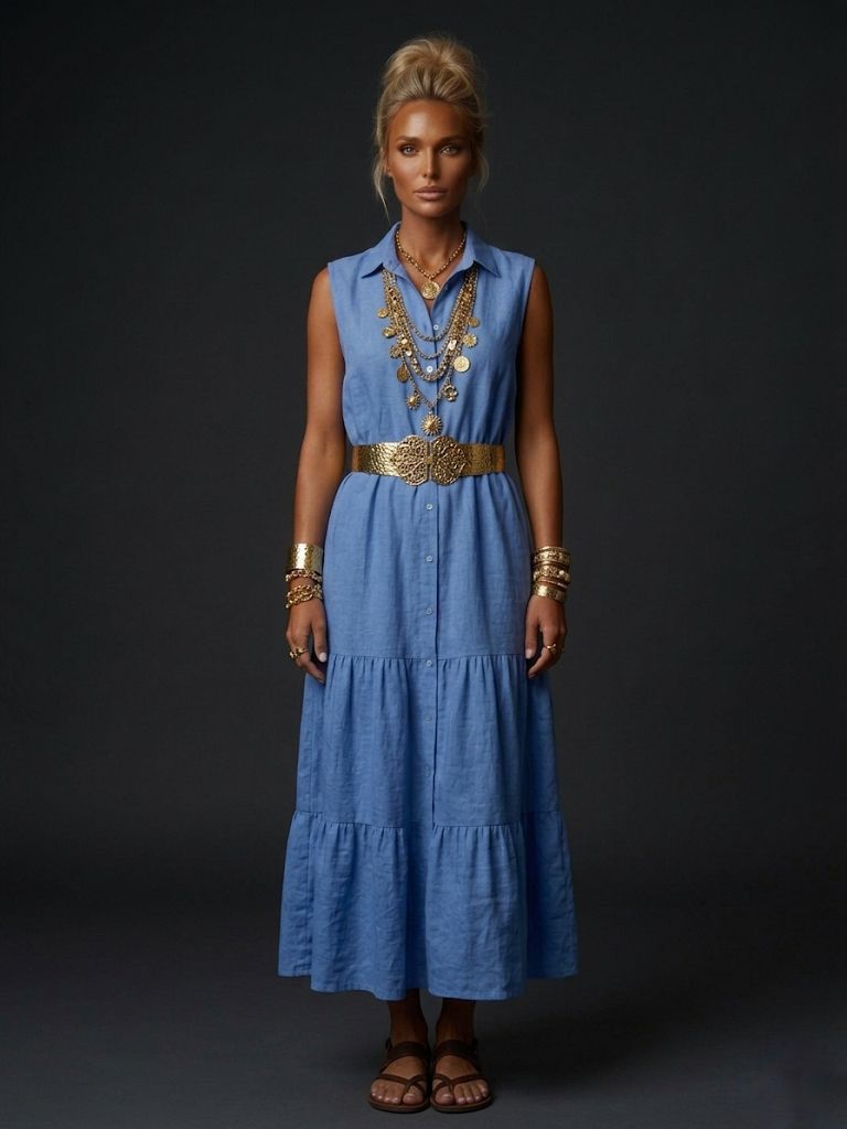 Vestido lino cortes