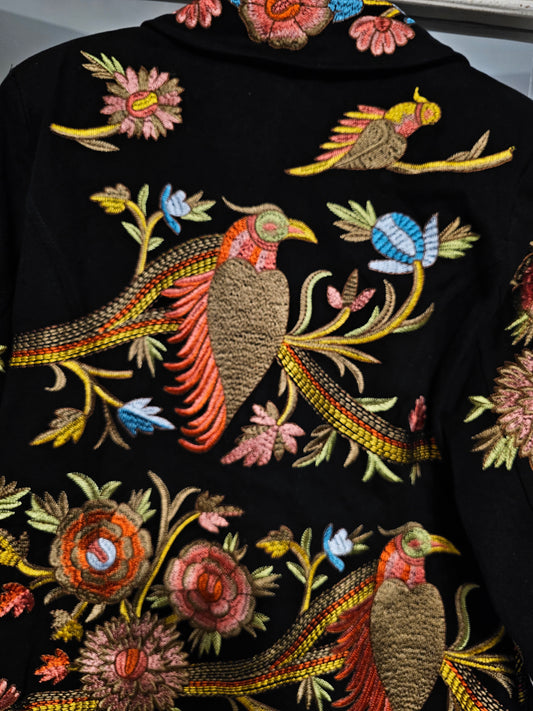 Saco bordado flores y aves