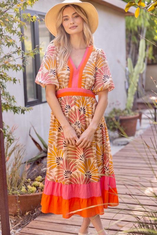 Vestido flores con escote “v”