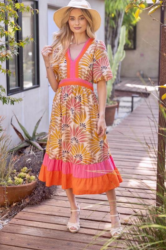 Vestido flores con escote “v”