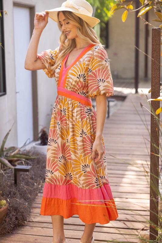 Vestido flores con escote “v”