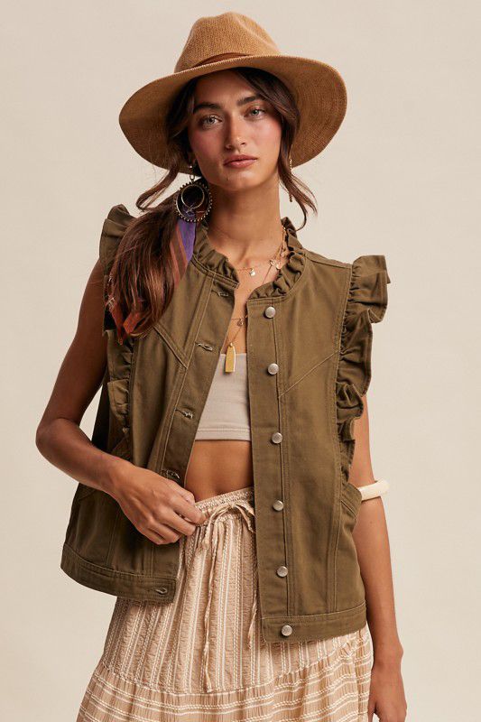 Chaleco de gabardina con escarolas