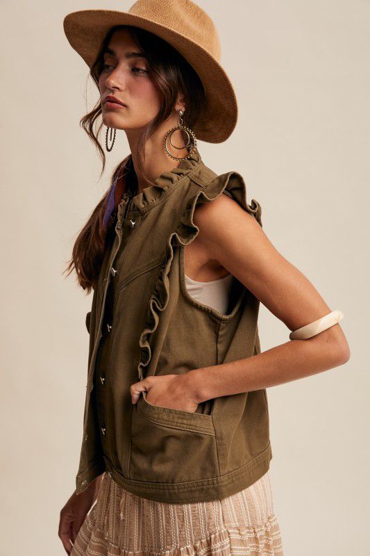 Chaleco de gabardina con escarolas