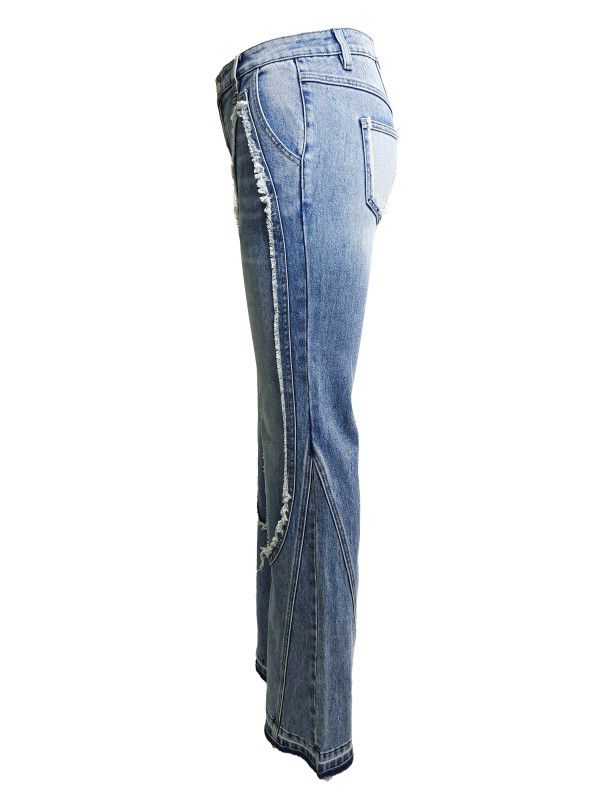 Jeans flare con corte en delantero
