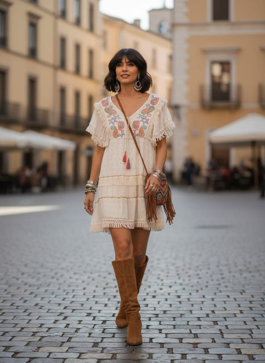 Vestido boho bordado