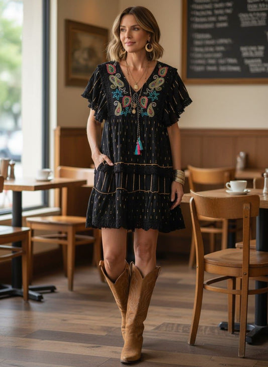 Vestido boho bordado