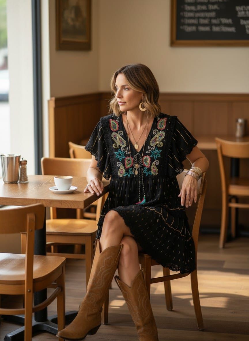 Vestido boho bordado