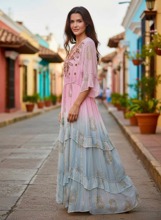 Vestido bordado degradado con foil