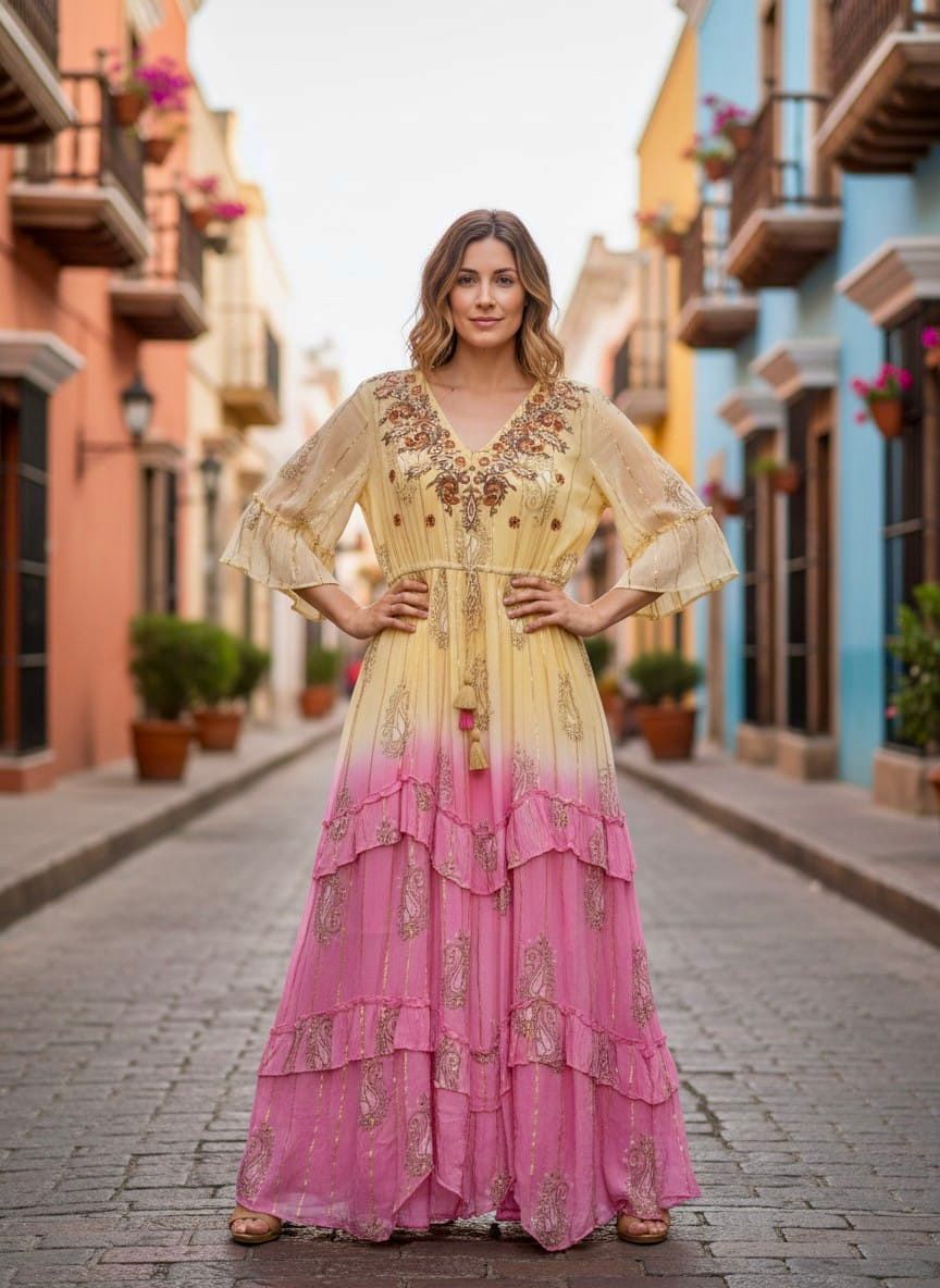 Vestido bordado degradado con foil