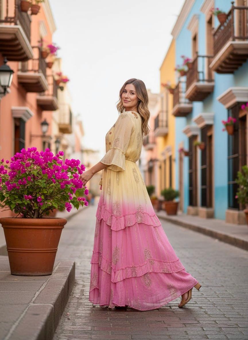 Vestido bordado degradado con foil