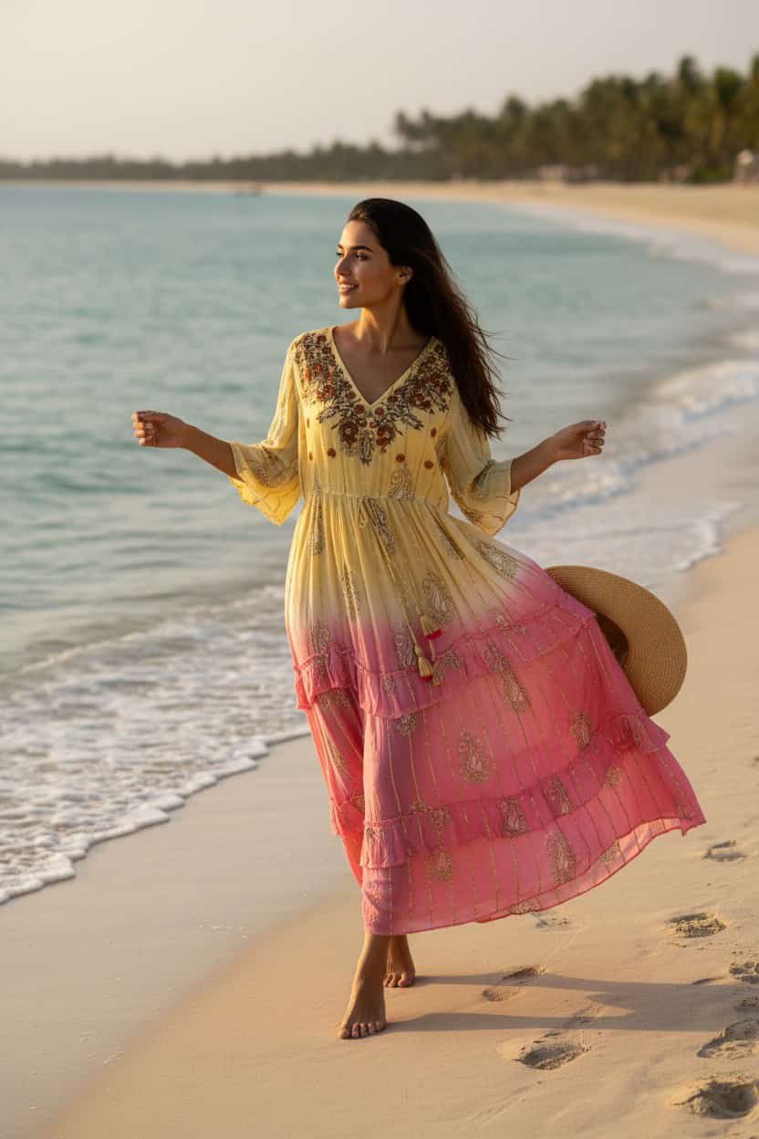 Vestido bordado degradado con foil