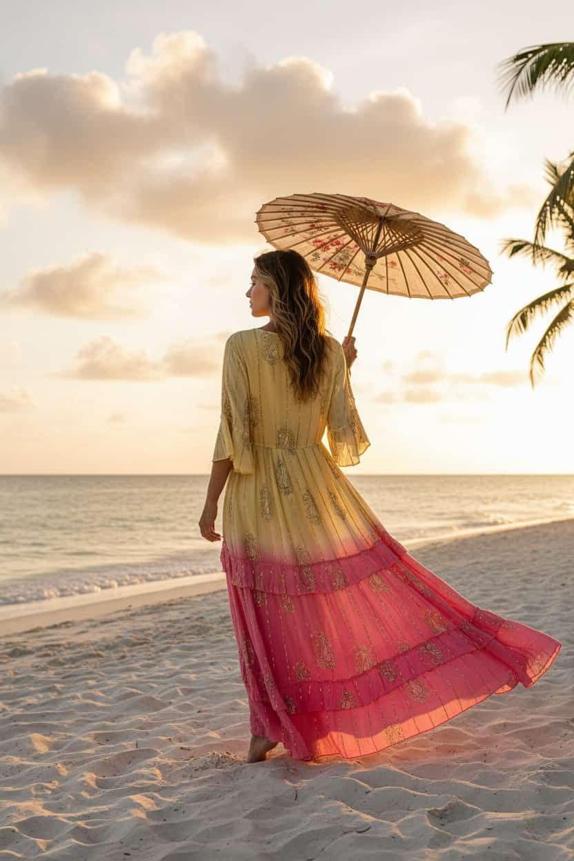 Vestido bordado degradado con foil