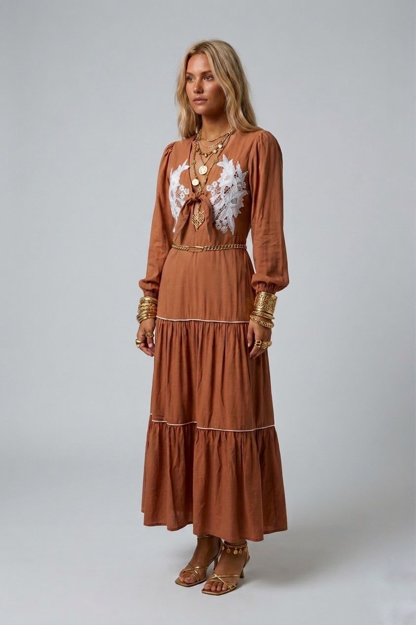 Vestido con aplicación y amarre