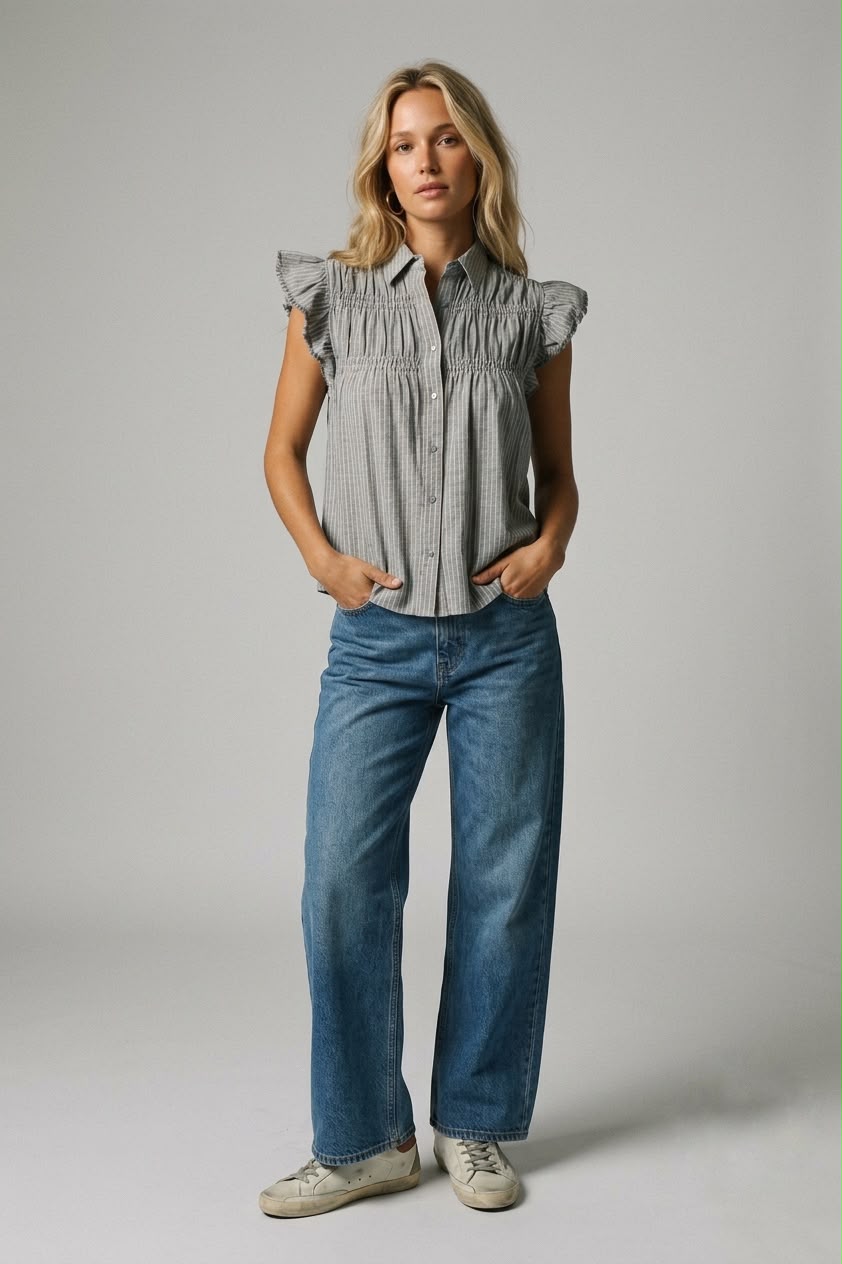 Blusa a rayas con plisado