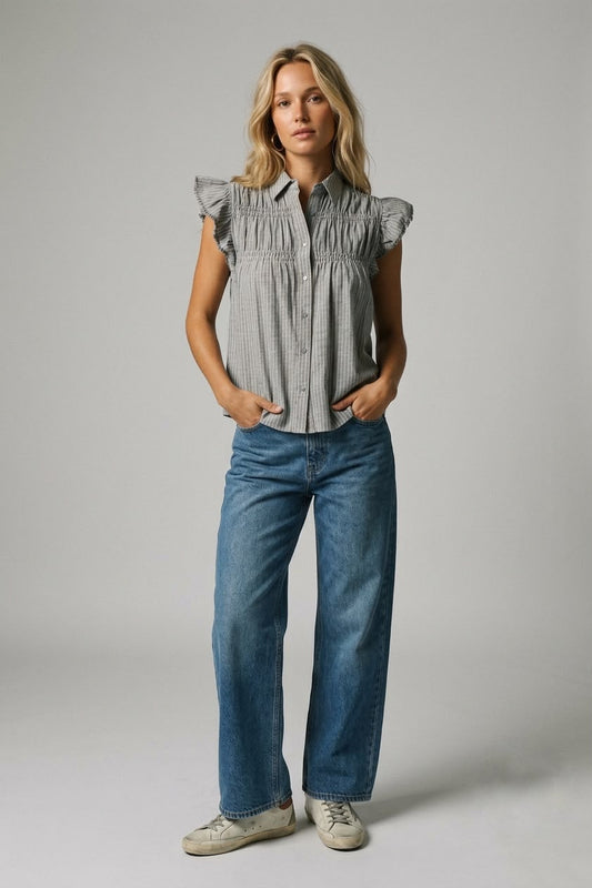 Blusa a rayas con plisado