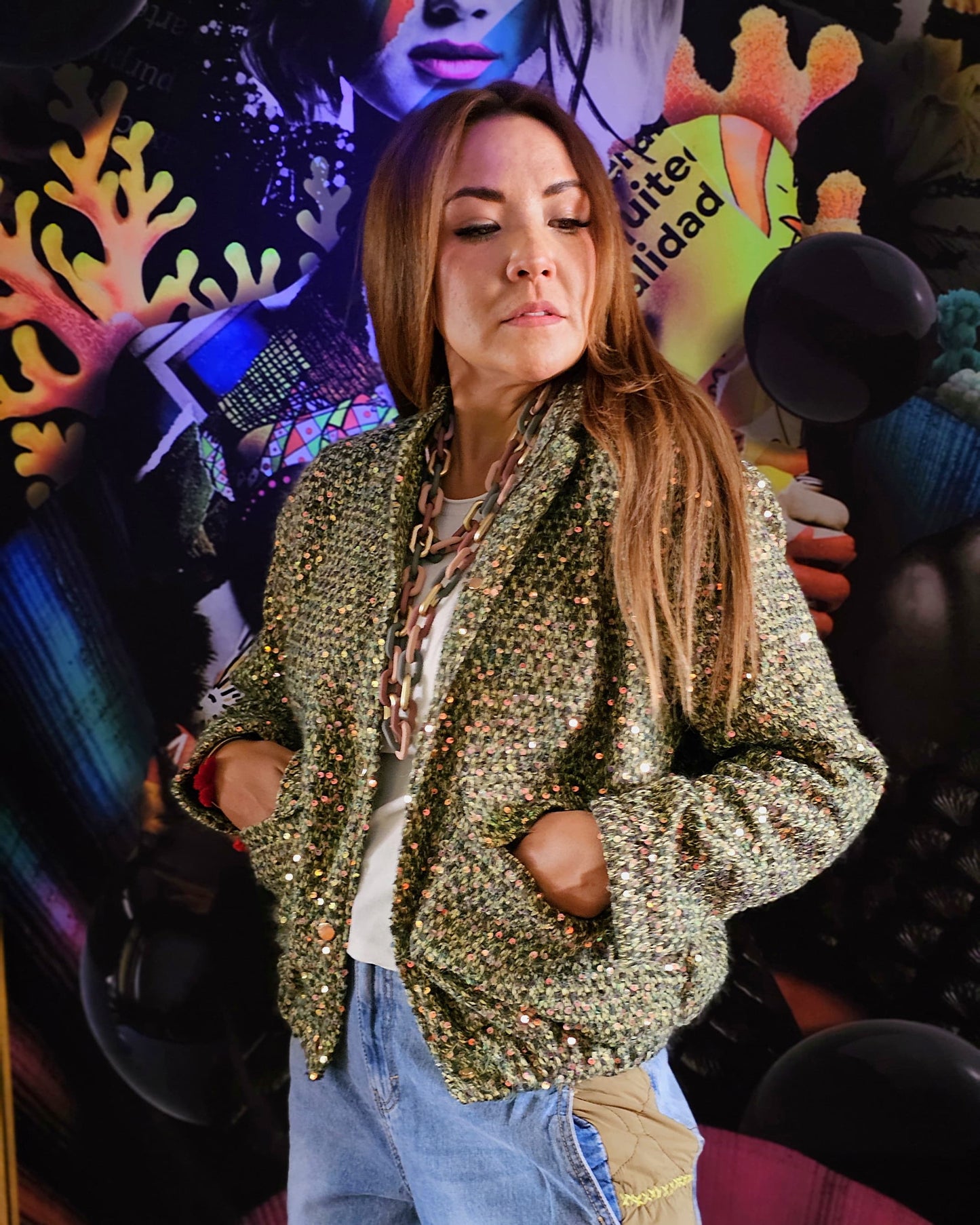 Chamarra tejida con lentejuela