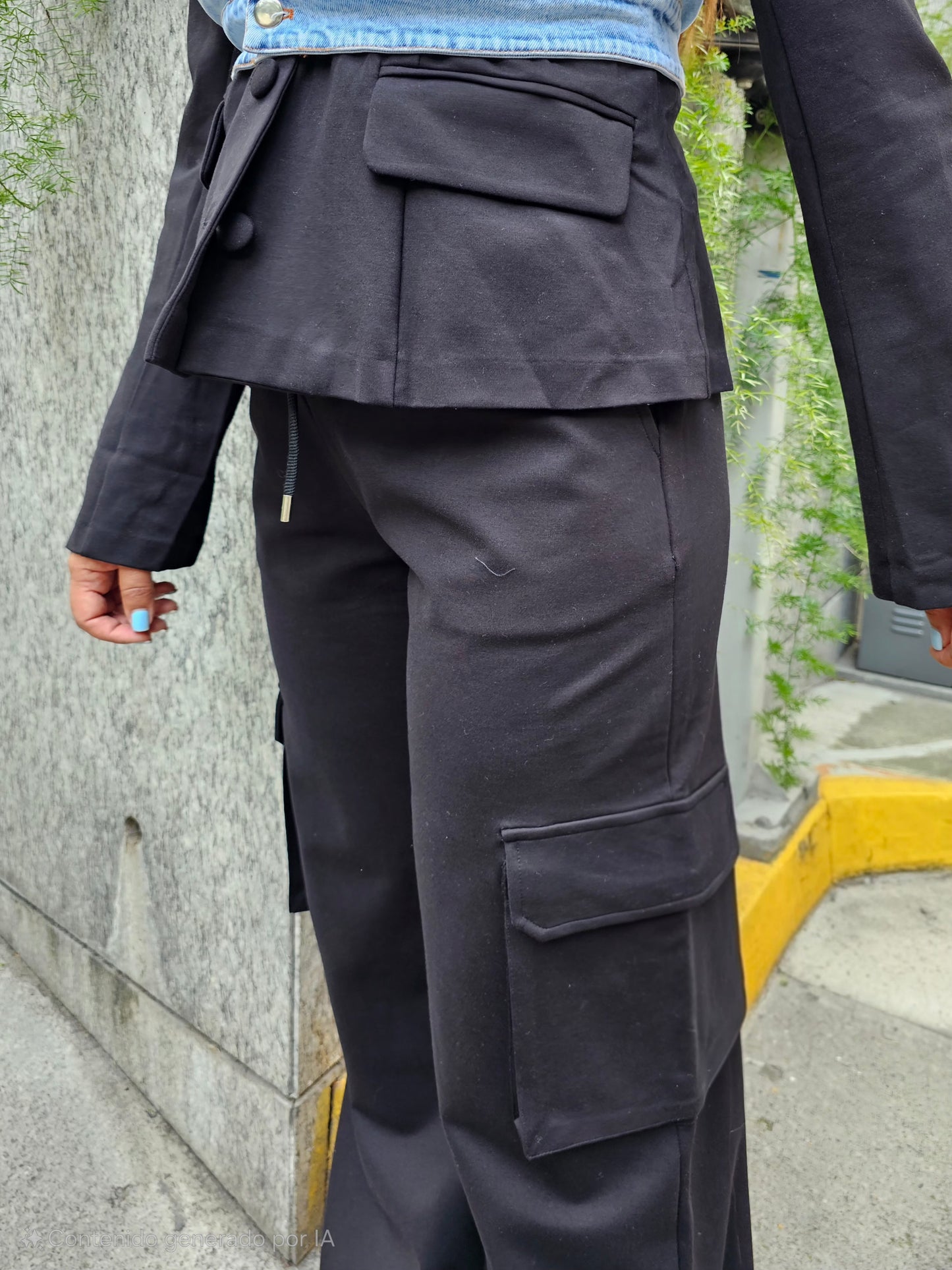 Set tipo pants cargo con mezclilla