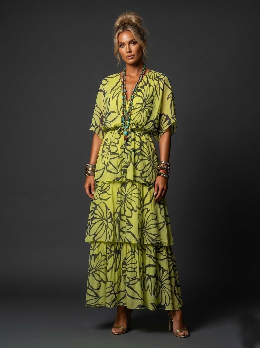 Vestido de seda estampado cinto