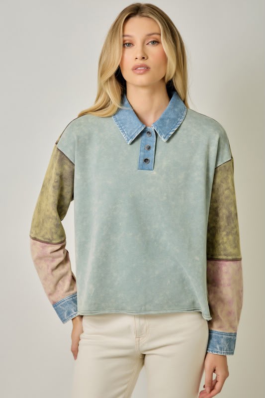 Blusa combinada mezclilla