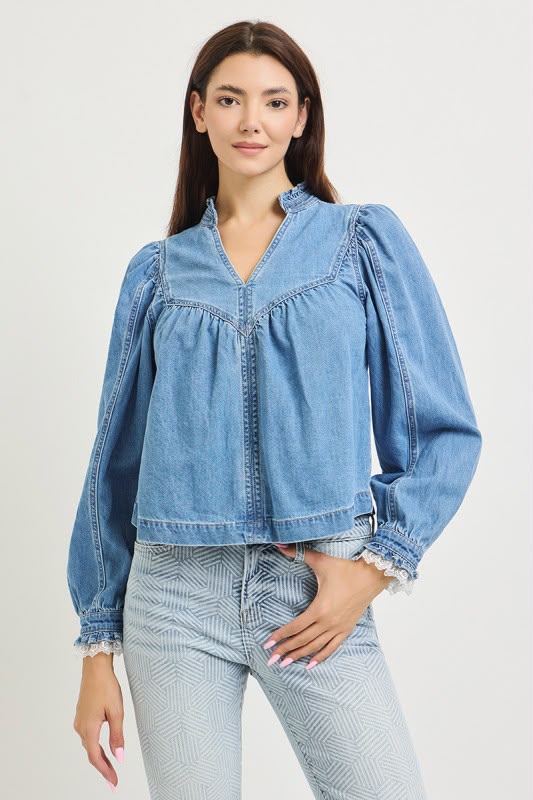 Blusa mezclilla con encaje